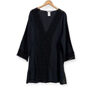 La Blanca Swimsuit Coverup  Sheer Crochet Lace V- Neck Tunic Top Size XLarge